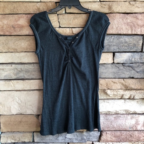 Express dark grey sleeveless v-neck snap stretch knit top Large - Picture 3 of 10